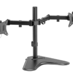 Soporte de escritorio para dos monitores de 32″ con base y ranura para teléfono